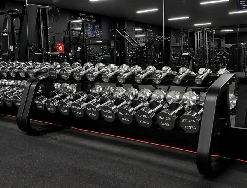 Two Tier Round Steel DB Rack, Platforms, Free Weights & Bars, NXT GEN Fitness Equipment